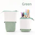 Telescopic standing pencil case in green corduroy and white faux leather - Corduroy - Green