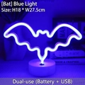 Blue LED bat neon light with dual USB or battery power and circular base stand - Bat Blue Light