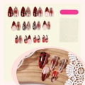 French leopard print press-on nails with red cherry accents and gold cross charms - Leopard Cherry Cross (Boxed)