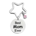 Silver stainless steel star keychain with pink crystal and Best Mom Ever charm - YW0004-Best Mom Ever