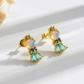 Boucles d'oreilles queue de poisson dorées avec pierre de lune et zircons bleus - Style Opale de Pierre Précieuse Bleu Vert (923-3#)