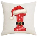 Christmas cushion cover featuring festive red letter I with Santa hat and belt - Letter I