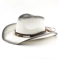 Sombrero de paja estilo cowboy con degradado hecho a mano y banda de cuero con concha - M (56-58cm) / Pintado Blanco Negro