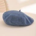 Classic dark blue wool cashmere beret for women with a vintage minimalist painter style - One Size / Denim Blue