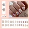 Short square press-on nails with pink butterfly designs, glitter, and gold foil accents - W1444 Shimmer Butterfly (Glue Type)