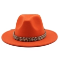 Orange wool felt jazz fedora with ethnic woven band and flat brim design detail - M (56-58cm) / Ethnic Jazz Hat / Orange