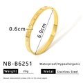 Detail showing 6.0cm inner diameter and 0.6cm width of gold crystal stainless steel bangle - Cluster Three-Diamond Style (NB-B6251)