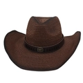 Chapeau de cowboy en paille marron avec large bord et bandeau décoratif tête de taureau - Taille Unique(56-58cm) / Café (Avec Corde Coupe-vent & Tête de Taureau)