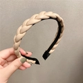 Beige braided PU leather headband featuring a minimalist twist design for women - Style 3 / Beige