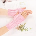 Pink cable knit fingerless gloves for women with soft texture and thumb hole design - Fluorescent Pink