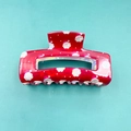 Weihnachts-Haarklammer in Rot mit weißem Wolkenmuster und Lasereffekt für Damen - Quadratisch Rot 8.3cm