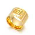 Polierter goldener Lebensbaum Edelstahlring mit breitem Band und hohlem Design für Damen - US 6 / Lebensbaum Hohl Gold Stil (KR34688-K)