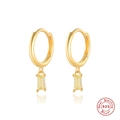 S925 sterling silver gold-plated hoop earrings with rectangular yellow zircon pendants - Gold-Light Yellow Zirconia