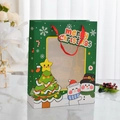 Forest green Christmas gift bag with a transparent window and red ribbon handles - Double Christmas Snowmen
