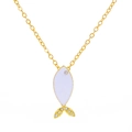 Golden necklace featuring a white enamel whale pendant with crystal accents on a thin chain - White Enamel Fish Pendant Necklace (White DZ-569)
