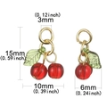Detailed dimension guide for cherry fruit charm featuring 15mm height and 10mm width - Red