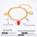 Gold stainless steel bracelet with strawberry and pearl charms with product dimensions - Strawberry Sun Colorful Beaded Style (SL41279)