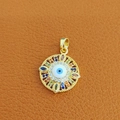 Gold evil eye pendant with colored stones and micro-set zircons on leather - 21-Gold Round Multi-color Stone Eye