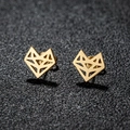 Minimalist origami fox stud earrings in golden stainless steel on a black textured background - 116 Fox / Gold