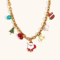Gold 18K plated stainless steel necklace with Santa Claus, reindeer, and festive charms - Gold Christmas Charm O-Chain Necklace