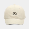 Detailed view of black elephant embroidery on beige cotton twill baseball cap fabric - Adjustable / Beige