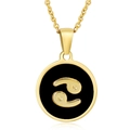 Collier signe Cancer en acier inoxydable plaqué or 18K avec pendentif noir rond - Cancer (Avec Chaîne)
