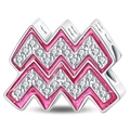 Pink Aquarius zodiac charm bead with silver plating and sparkling cubic zirconia stones - Pink Aquarius Bead