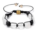 Handmade bracelet with white crystal cubes, volcanic stones and gold mandala charm - White Crystal / White