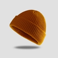 Classic mustard yellow ribbed knit beanie hat for men and women in warm winter style - One Size / Turmeric