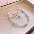 Baroque pearl necklace with light green gemstone beads and silver extension chain - White Gradient Pearl Style (53#)
