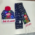 Navy blue Christmas LED knitted hat and scarf set with reindeer motif and snowflakes - Snowflake Dot Reindeer-Set