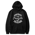 Men's black fleece hoodie with white football season print and drawstring pocket - S / Black-Football Is My Favorite Season