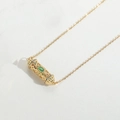 Gold plated mushroom necklace with green oval stone and hollow filigree pendant - Cylinder