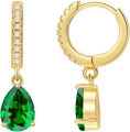 Elegant gold earrings with green water-drop cubic zirconia and white pavé setting - September Emerald Green
