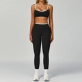Women's black two-piece yoga set with white contrast piping and high waist leggings - S / Sports Bra + Leggings / Premium Black