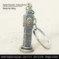 Detailed bronze Big Ben alloy keychain charm on a textured rustic fabric background - Multi-size / Big Ben Large Bronze