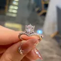 Classic six-prong adjustable silver ring with round sparkling stones and paved diamond band - TJZ201-Six-Prong Crown Design