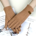 Elegant camel-colored touch screen woolen gloves with fashion tag and soft bow detail - One Size / Women's Three-line Coffee