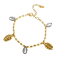 Gold and silver shell charms on a golden beaded chain bracelet with adjustable clasp - Two-tone Bracelet