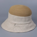 Detail von khakifarbenem Strohgeflecht und beigem Leinenstoff am faltbaren Sonnenhut - M (56-58cm) / Khaki Oberteil