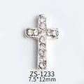 Silver alloy cross nail art charm with rhinestones in 7.5x12mm size, model ZS-1233 - Large Pave Cross (ZS-1233)
