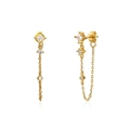 Elegant gold drop earrings with zircon tassels and geometric studs on white background - Gold Geometric Zirconia Chain Earrings (5)