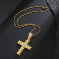 Macro shot of gold cross pendant with rhinestones on black stone background - Pendant + Rope Chain [Gold]
