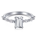 S925 sterling silver ring featuring emerald-cut clear stone and marquise accents - White Emerald Cut