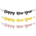 Glitzernde Happy New Year Banner in Schwarz, Gold und Roségold mit Schneeflocken - HAPPY NEW YEAR / Gold
