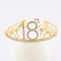 Golden 18th birthday crown with rhinestones and pink accent on a white base - 18 Years Old / Gold