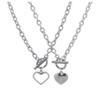 Silver heart pendant necklace set featuring open heart charms and toggle OT clasps - Silver Heart OT Buckle Two-Piece Necklace Set