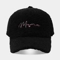 Winter warm plush baseball cap in black with pink Mama embroidery and heart detail - Adjustable / mama Black