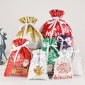 Christmas drawstring gift bags with Santa and reindeer patterns in multiple colors - 24 Pcs Set (3 of Each)