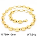 Golden stainless steel pig nose link chain necklace with coffee bean design 760x10mm - Style A Gold Necklace 76cm (KN228733-Z)